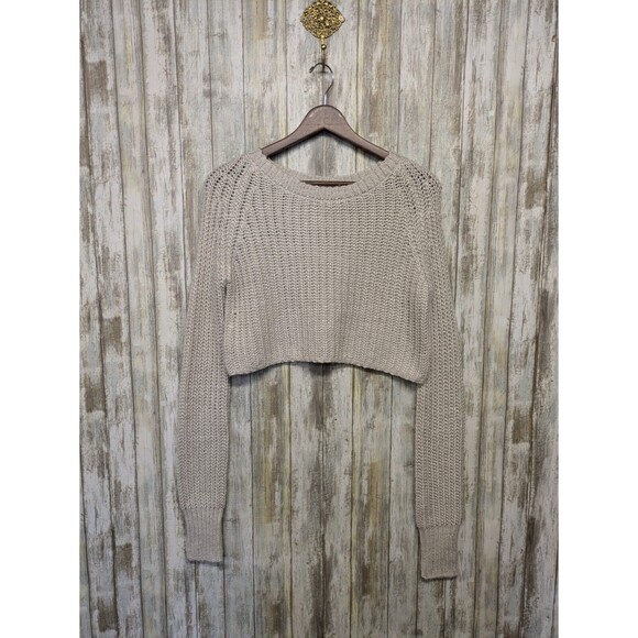 Kimchi Blue Sweaters - KIMCHI BLUE Wool Blend Crop Sweater Cream Chunky Knit Extra Long Sleeves Small